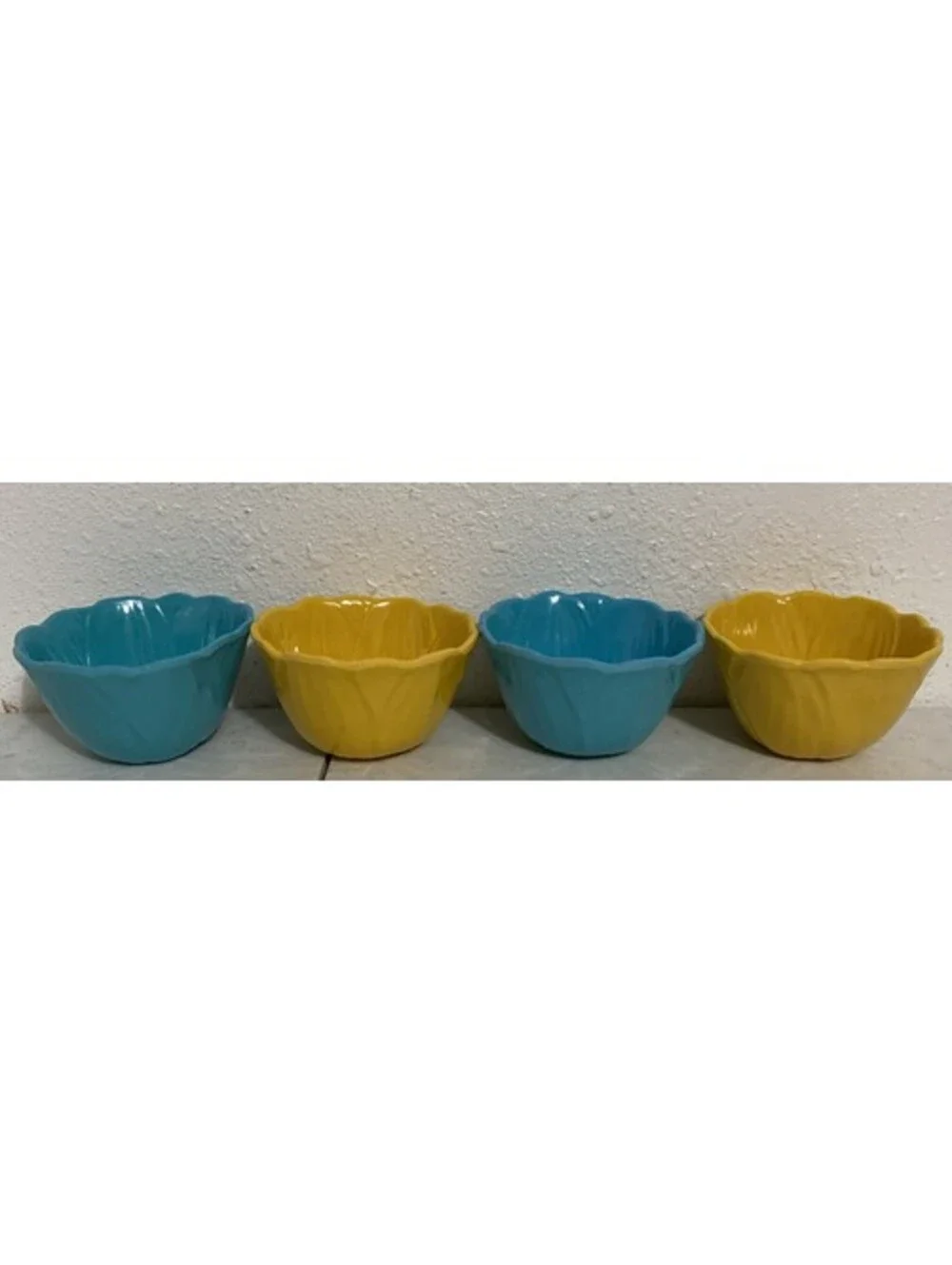 4) Pier 1 2Yellow 2blue 12 Oz Melamine Bowls Flower Petals Dessert Dipping Prep
